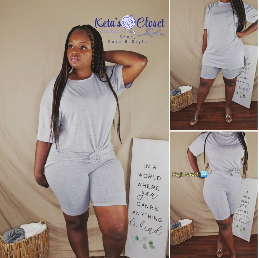 Let's Chill Set Heather Grey, Biker Shorts Set